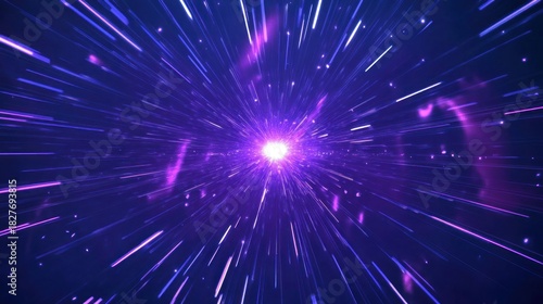 Abstract hyperspace jump background with glowing lines and light speed