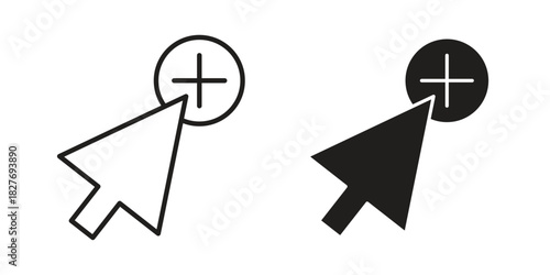 Cursor plus icons Concepts. black solid and line stroke designs for web and app use