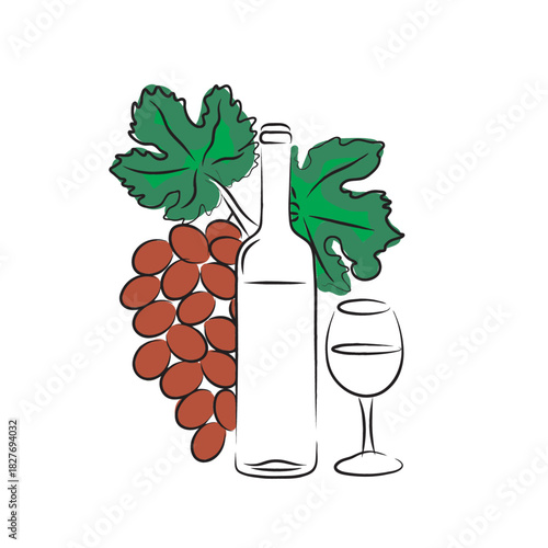 Wine bottle and grapes 