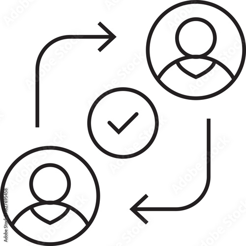 A minimalist line icon depicting a successful peer-to-peer exchange or confirmed interaction between two individuals.