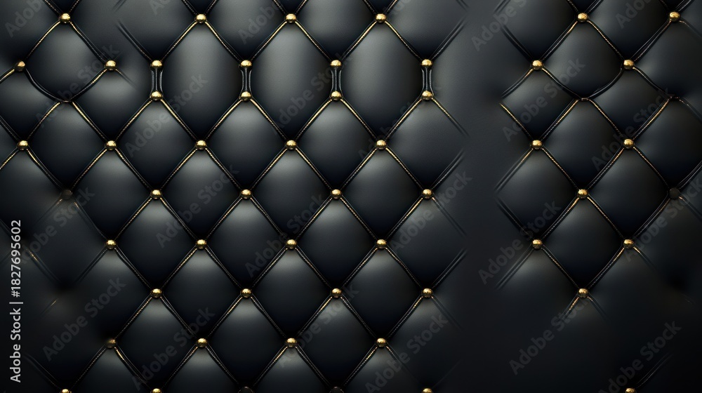 Obraz premium Elegant black quilted leather texture background with golden accents