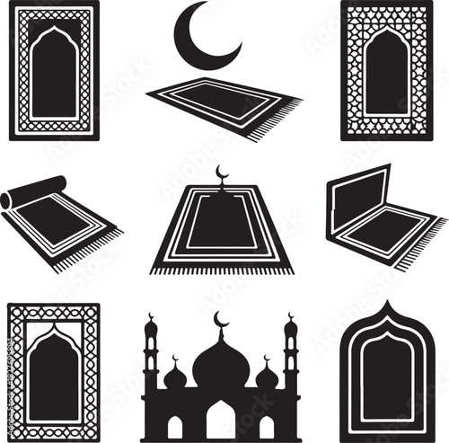 Islamic Prayer Rugs and Mosque Vector Illustration Religious Design