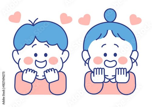 子ども　表情　イラスト　男女　ときめき　ポーズ