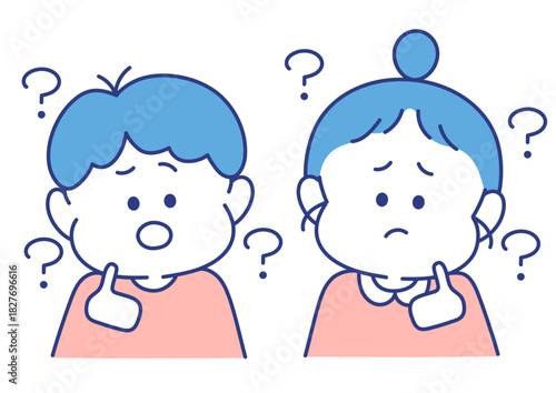 子ども　表情　イラスト　男女　疑問　ポーズ
