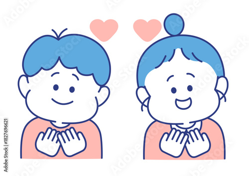 子ども　表情　イラスト　男女　安心　ポーズ
