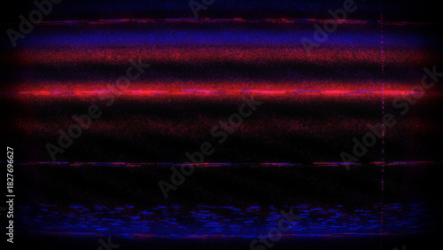 This retro aesthetic mimics vintage VHS tapes and 1980's broadcast errors, combining visual noise, signal distortion, and digital corruption.