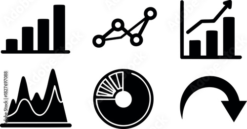 Set of six business data graph icons for analytics and statistics vector illustration