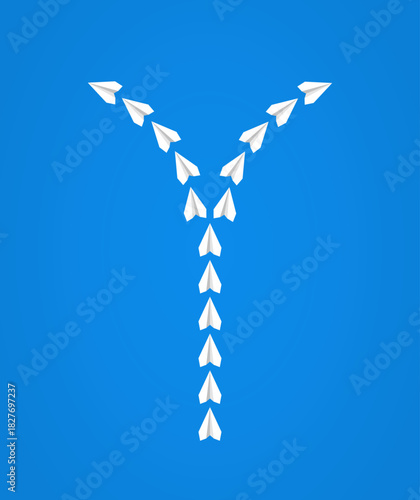 White paper planes diverging into multiple directions, symbolizing flexibility, choice, and exploring new possibilities