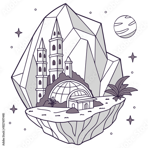 Crystal Mountain Colony. Perfect for: Fantasy space illustration, futuristic architecture, vector collection