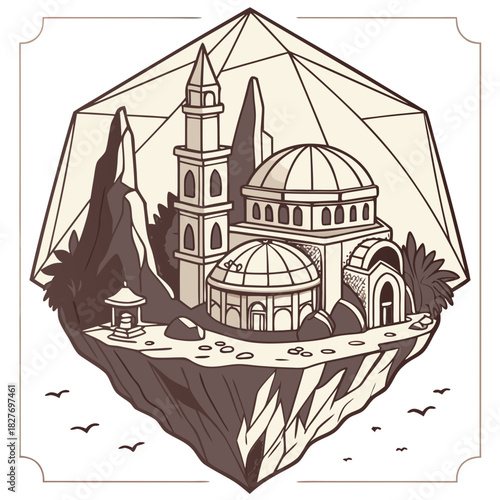 Crystal Mountain Colony. Perfect for: Fantasy space illustration, futuristic architecture, vector collection