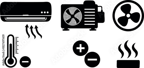 Air conditioner heating cooling icons temperature control symbols vector illustration