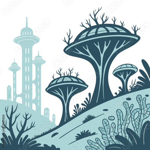 Coral Mind Metropolis. Perfect for: Sci-fi posters, space civilization concepts, eco-futurism