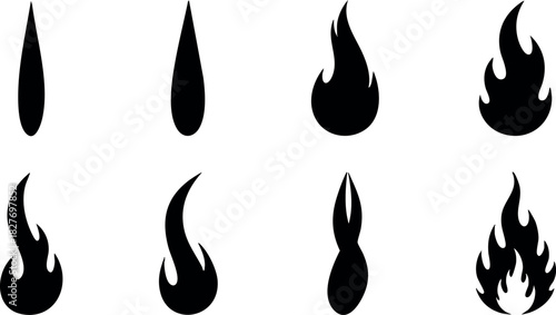 Black fire flame icons set simple graphic illustration vector design elements collection