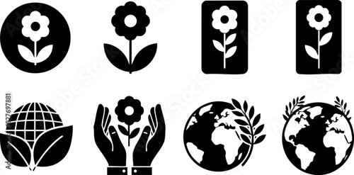 Flower earth nature ecology environment plant world green leaves hands vector illustration