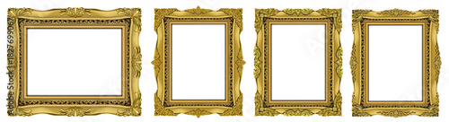 Set of Decorative vintage frames and borders set,Gold photo frame with corner Thailand line floral for picture, Vector design decoration pattern style--