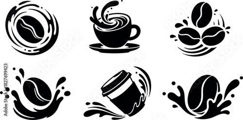 Coffee beans coffee cup splash coffee cup coffee beans splash coffee cup splash coffee beans logo design vector illustration