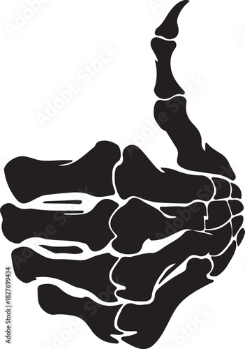 Print skeleton hand showing thumbs up isolated on for halloween