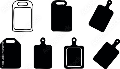 Cutting board silhouette icons set kitchen cooking utensils vector illustration simple design