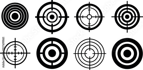 Set of black target icons with concentric circles and crosshair lines vector illustration