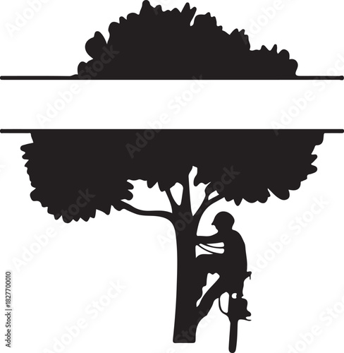 Print silhouette of an arborist climbing a tree, ready for personalization