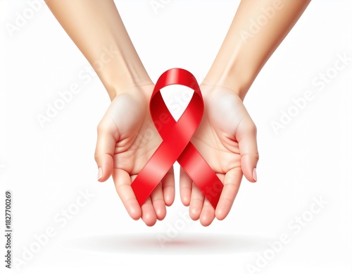 Minimalist Red Ribbon Hands Illustration for World AIDS Day