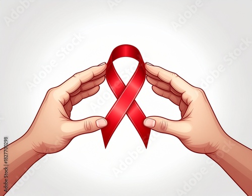Minimalist Red Ribbon Hands Illustration for World AIDS Day