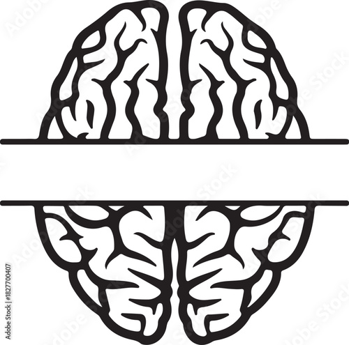 Print brain anatomy split monogram isolated on for personalized design