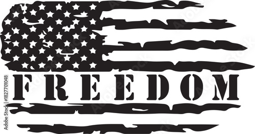 Print distressed american flag with freedom text isolated on