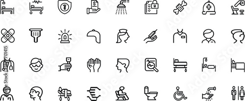 Hospital Icon Set: Examination, Bed, Insurance, Nurse, Lab, doctor, patient