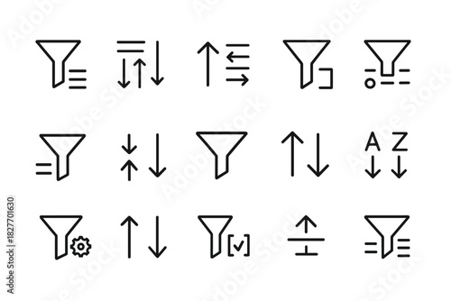 Various filter and sorting icons in minimalist black outline style