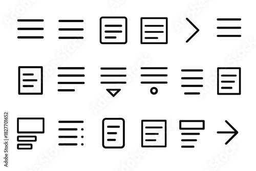 Minimalist line icons for text alignment and formatting in user interface design