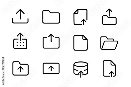 Minimalist upload icons set for files and folders