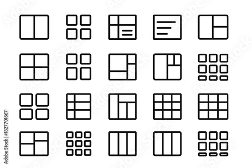 Grid layout icon set with various geometric patterns and designs