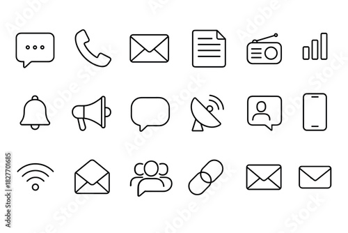 Communication and notification outline icons set