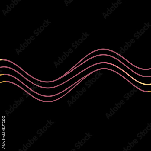 Abstract wavy lines with pink and gold gradient on black background