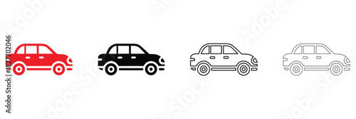 city car icon vector set, car icon symbol vector, silhouette and line art