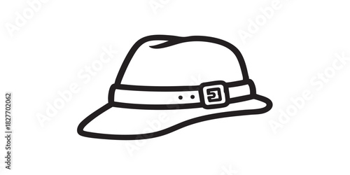 Hat with belt and visor thin line icon, winter headwear concept. Vector graphics. Stylish hat for men, headwear sign on white background, style icon mobile or web design