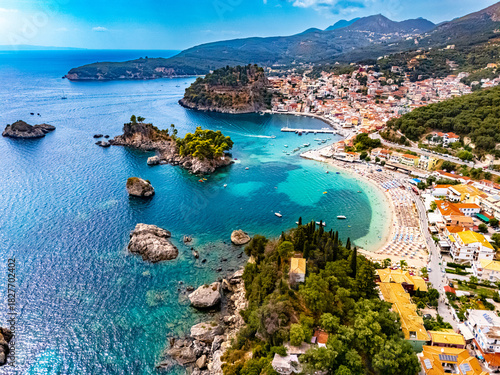 Fototapeta Naklejka Na Ścianę i Meble -  Aerial view of Parga, in the region of Preveza in Epirus, Greece