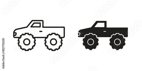 Monster truck icons Concepts. black solid and line stroke designs for web and app use
