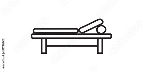 Therapy bed with cutout for human head thin line icon, spa salon concept. Vector graphics. Bed of massage therapy, furniture sign on white background, style icon mobile or web design.