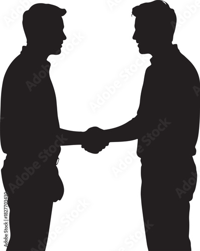 Silhouette of two businessmen shaking hands symbolizing a successful agreement