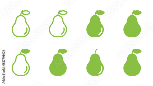Pear Icon Set Vector | Outline and Solid Pear Symbols Collection