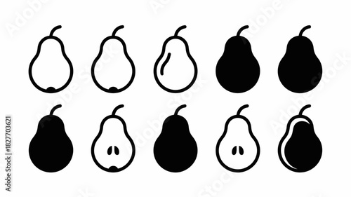 Pear Icon Set Vector | Outline and Solid Pear Symbols Collection