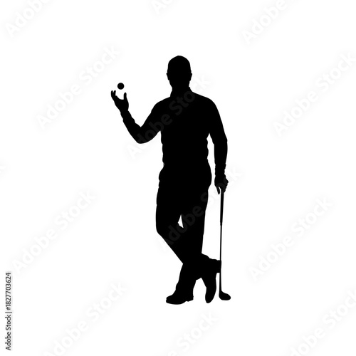 Golf player with golf club silhouette - vector illustration