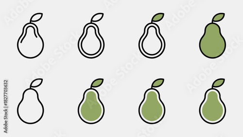 Pear Icon Set Vector | Outline and Solid Pear Symbols Collection