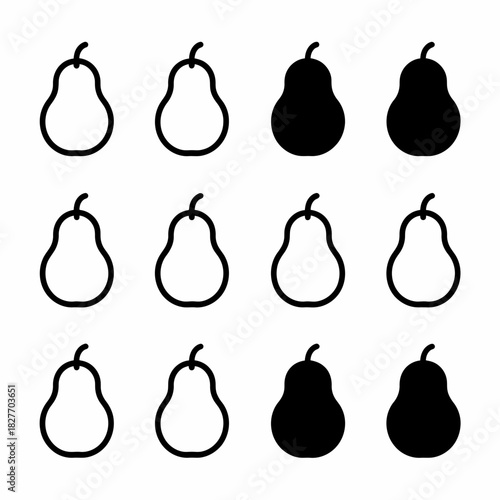 Pear Icon Set Vector | Outline and Solid Pear Symbols Collection