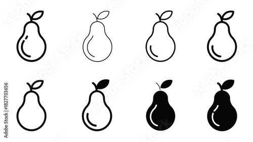Pear Icon Set Vector | Outline and Solid Pear Symbols Collection