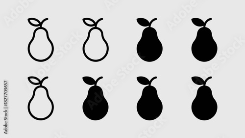 Pear Icon Set Vector | Outline and Solid Pear Symbols Collection