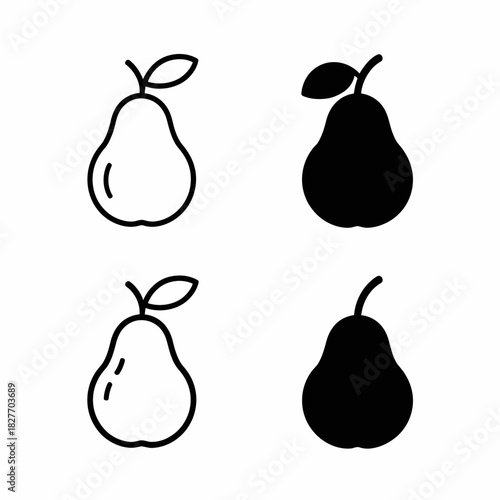 Pear Icon Set Vector | Outline and Solid Pear Symbols Collection