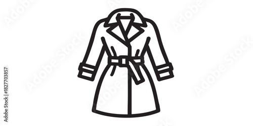 Raincoat with belt thin line icon, autumn clothing concept. Vector graphics. Rain coat for women, clothes sign on white background, style icon mobile or web design